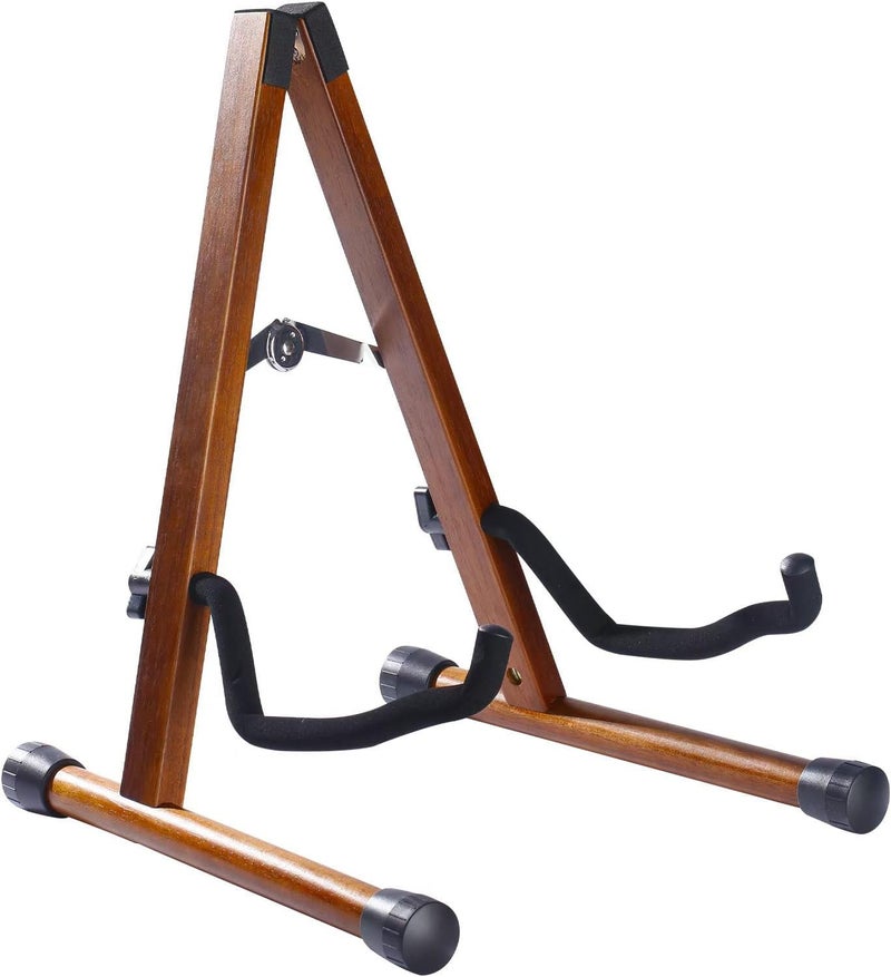 BORGBAR Guitar Stand, A Frame Folding Guitar Holder Adjustable Display Stand, Safe Non-Slip Portable Universal Stringed Instrument Stand with Bass, Banjo, Cello, Ukulele (A Type- Brown) - Image 1